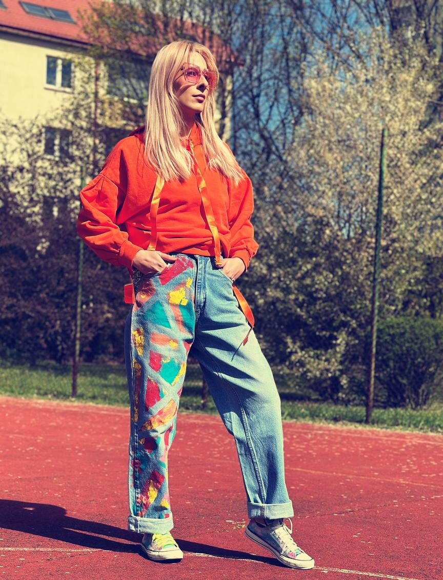 Ręcznie malowane jeansy vintage CROSS JEANS