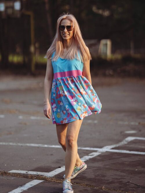 Tunika/sukienka turkusowa w kwiatki PAPAYA