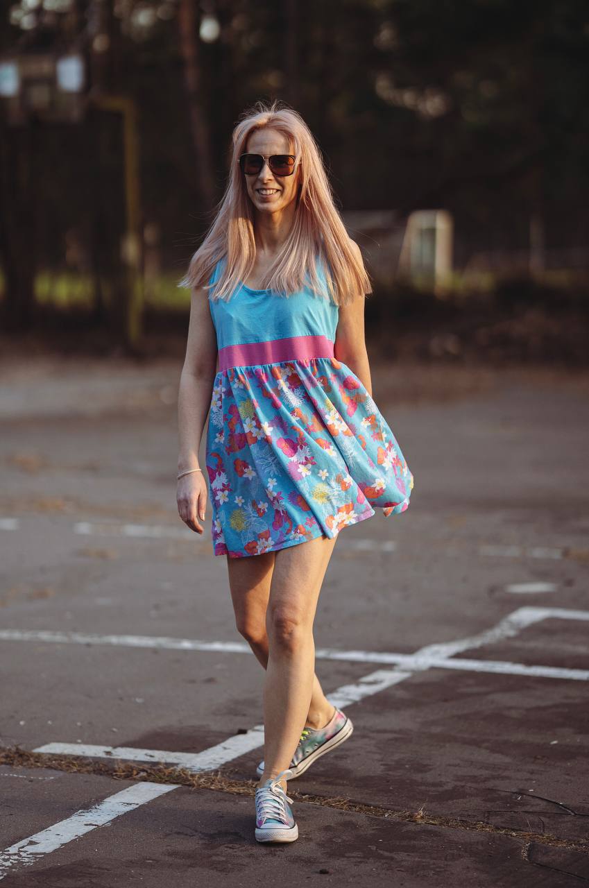 Tunika/sukienka turkusowa w kwiatki PAPAYA