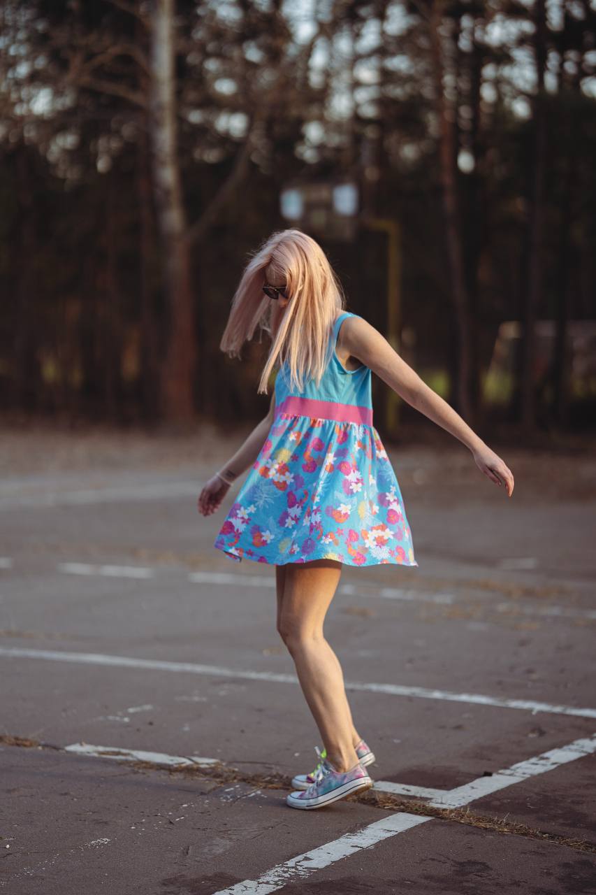 Tunika/sukienka turkusowa w kwiatki PAPAYA