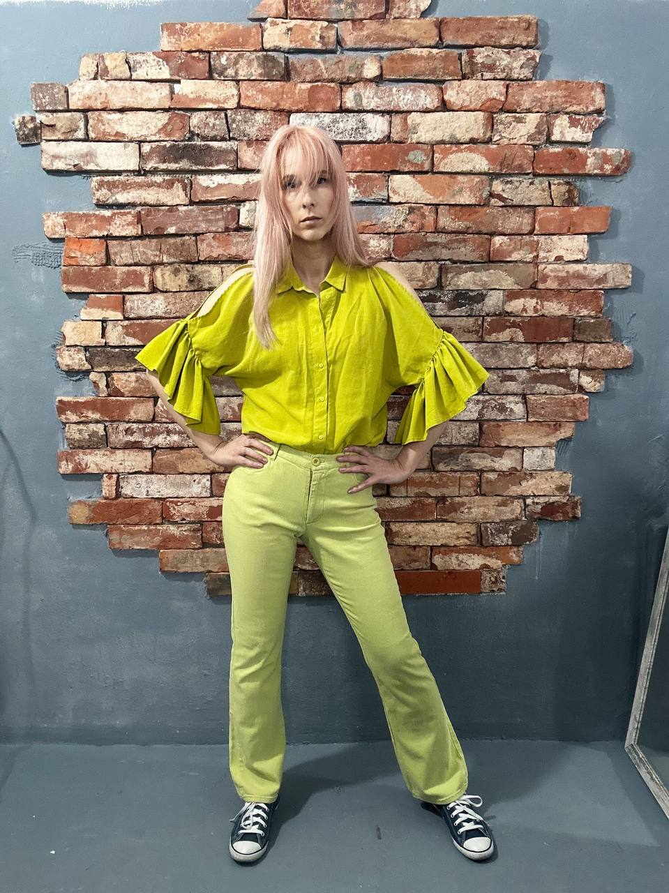 Limonkowe spodnie o prostym kroju – Impuls