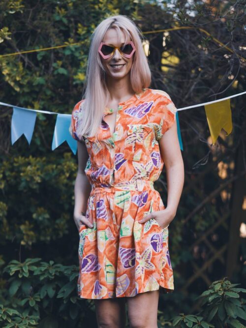 Kombinezon vintage w muszelki i tropiki